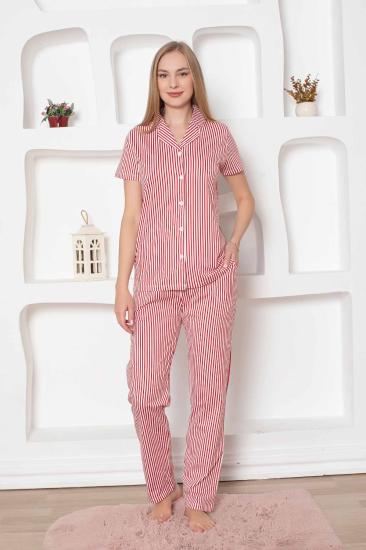 Çizgili Kısa Kollu Gömlek Pijama Takımı 2791KY