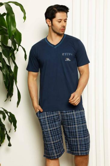 İndigo Ekoseli Şortlu Erkek Pijama Takımı 1167ŞT