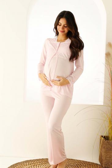Pembe Dantelli Hamile Lohusa Pijama Takımı 2714UY