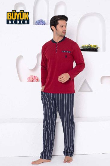 Bordo Büyük Beden Çizgili Erkek Pijama Takımı 1191UYB