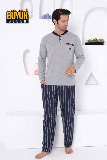 Gri Büyük Beden Çizgili Erkek Pijama Takımı 1191UYB