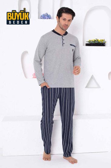 Gri Büyük Beden Çizgili Erkek Pijama Takımı 1191UYB