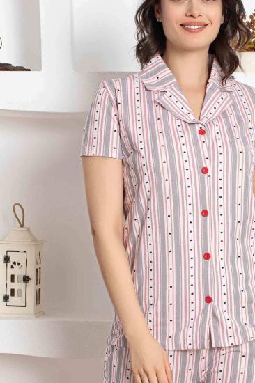 Çizgili Kısa Kollu Gömlek Pijama Takımı 2781KY