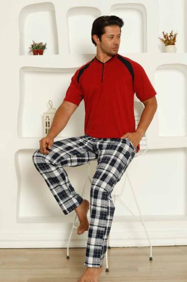Bordo  Kareli Kısa Kollu Erkek Pijama Takımı 1206KY