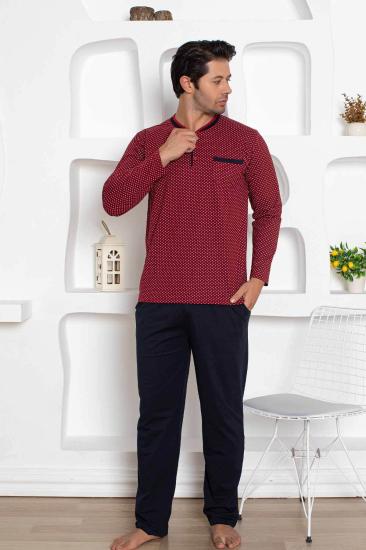 Çıpa Desenli Erkek Pijama Takımı - Bordo Penye Uzun Kollu 1208UY
