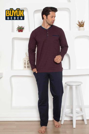 Büyük beden Erkek Pijama Takımı - Bordo Renk Uzun Kollu Penye 1204UYB