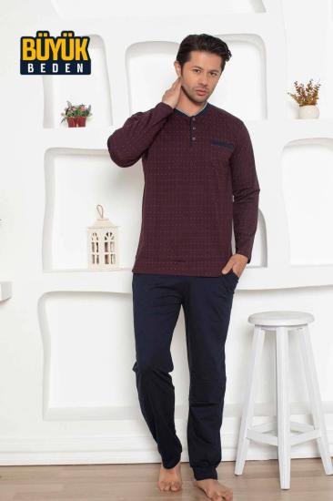 Büyük beden Erkek Pijama Takımı - Bordo Renk Uzun Kollu Penye 1204UYB