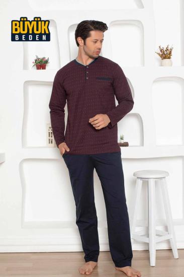Büyük beden Erkek Pijama Takımı - Bordo Renk Uzun Kollu Penye 1204UYB