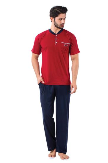 Erkek Pijama Takımı - Bordo Arma Nakışlı Likralı Kısa Kollu Penye 1194KY