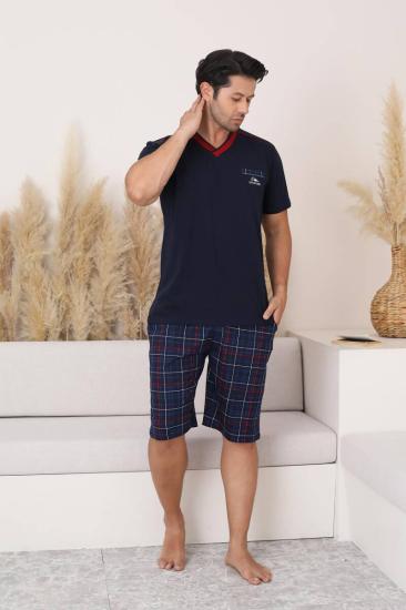 Lacivert Ekoseli Şortlu Erkek Pijama Takımı 1167ŞT