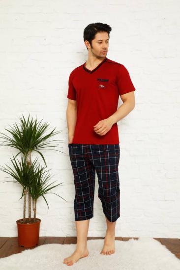 Bordo Ekoseli Bermuda Erkek Pijama Takımı 1167B