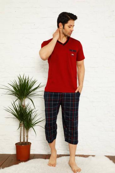 Bordo Ekoseli Bermuda Erkek Pijama Takımı 1167B