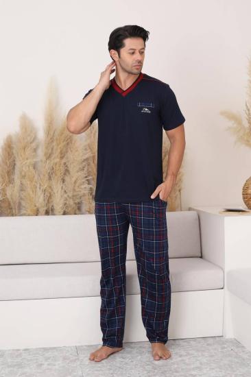 Lacivert Ekoseli Kısa Kollu Erkek Pijama Takımı 1167KY