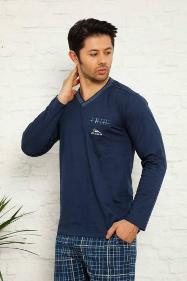 İndigo Ekoseli Uzun Kollu Erkek Pijama Takımı 1167UY