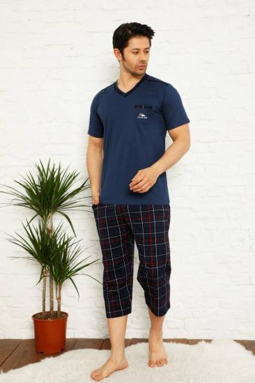 Koyu İndigo Ekoseli Bermuda Erkek Pijama Takımı 1167B