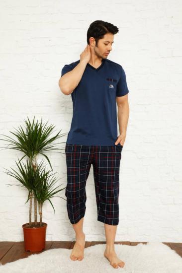 Koyu İndigo Ekoseli Bermuda Erkek Pijama Takımı 1167B