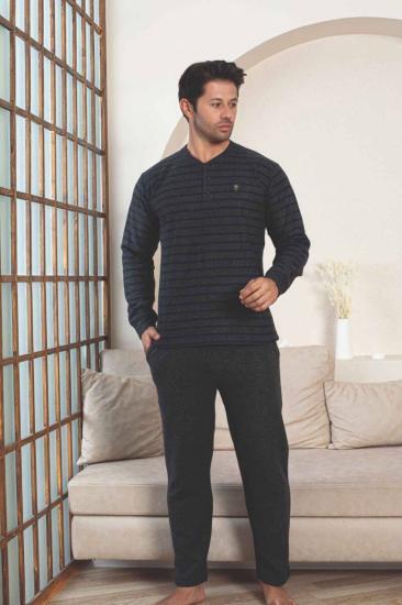 Erkek Eşofman Pijama Takımı - Lacivert Kışlık Şardonlu Selanik Kumaş 1220UK