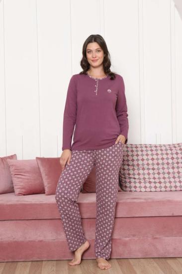 Kadın Pijama Takımı - Gülkurusu Etnik Desen Uzun Kol Likralı Penye 2890UKL