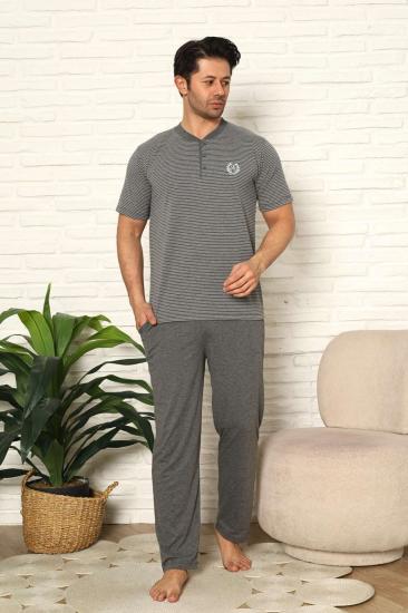 Erkek Pijama Takımı - Antrasit Kısa Kollu Penye 1219KY