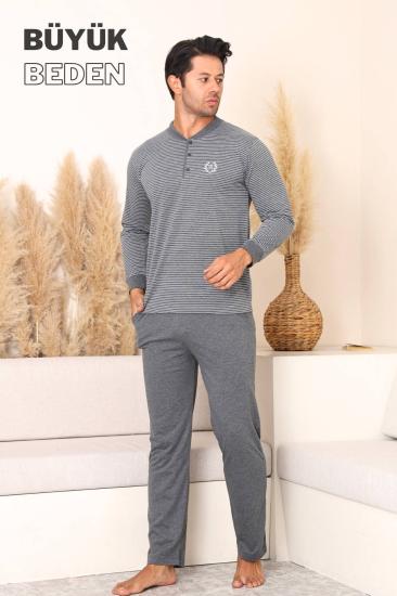 Büyük Beden Erkek Pijama Takımı - Antrasit Uzun Kollu Penye 1219UYB