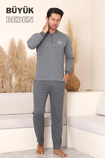 Büyük Beden Erkek Pijama Takımı - Antrasit Uzun Kollu Penye 1219UYB