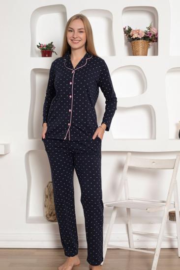 Bayan Pijama Takım - Fiyonk baskılı Önden Düğmeli  Penye 2802UY