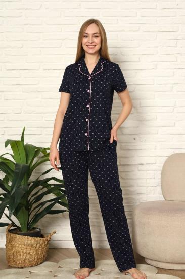 Bayan Pijama Takım - Fiyonk baskılı Önden Düğmeli  Penye 2802KY