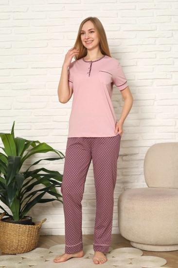 Kadın Pijama Takımı - Gül kurusu Puantiyeli Kısa Kollu Pamuk 2672KY