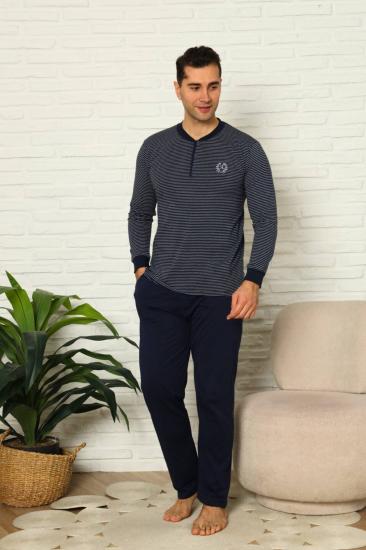 Erkek Pijama Takımı - Lacivert Çizgili Uzun Kollu Penye 1219UY