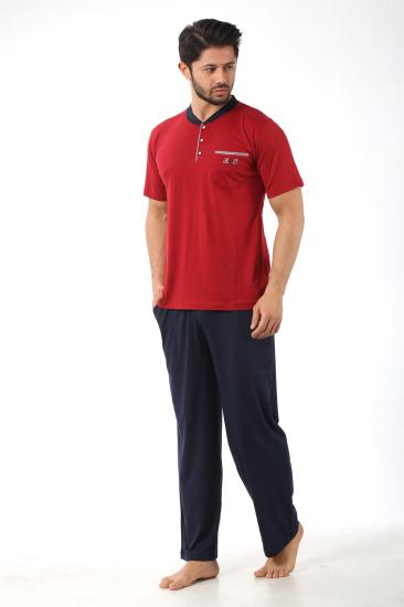 Erkek Pijama Takımı - Bordo Arma Nakışlı Likralı Kısa Kollu Penye 1194KY