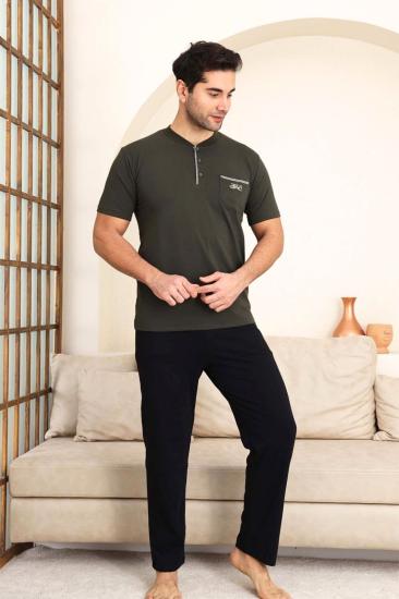 Erkek Pijama Takımı - Yeşil Arma Nakışlı Likralı Kısa Kollu Penye 1194KY