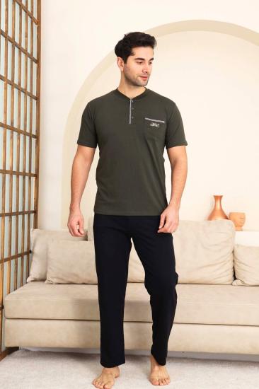 Erkek Pijama Takımı - Yeşil Arma Nakışlı Likralı Kısa Kollu Penye 1194KY
