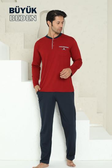 Büyük Beden Erkek Pijama Takımı - Bordo Arma Nakışlı Likralı Penye 1194UYB