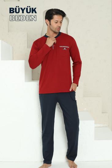 Büyük Beden Erkek Pijama Takımı - Bordo Arma Nakışlı Likralı Penye 1194UYB
