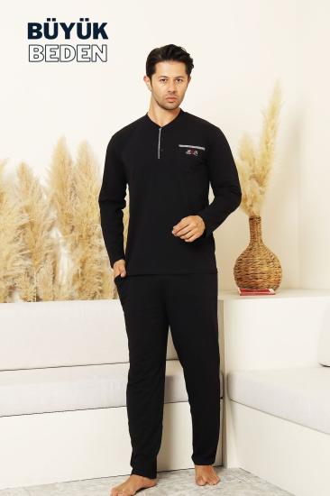 Büyük Beden Erkek Pijama Takımı - Lacivert Arma Nakışlı Likralı Penye 1194UYB