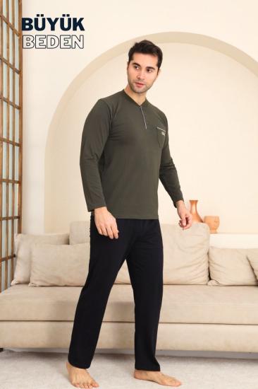 Büyük Beden Erkek Pijama Takımı - Yeşil Arma Nakışlı Likralı Penye 1194UYB