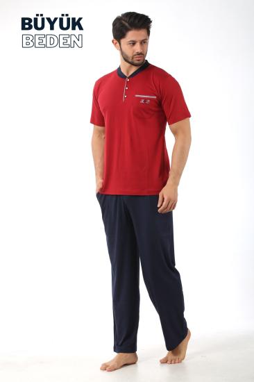 Büyük Beden Erkek Pijama Takımı - Bordo Arma Nakışlı Likralı Penye 1194KYB