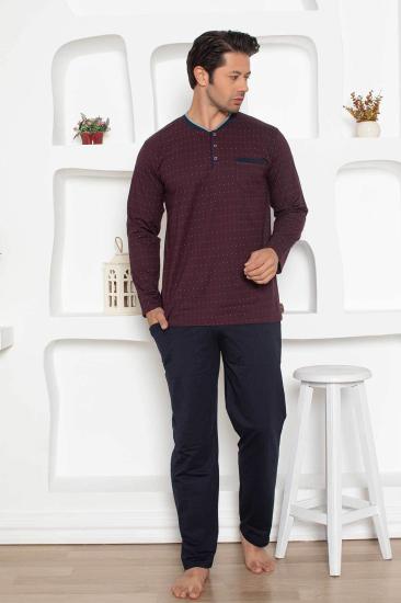 Erkek Pijama Takımı - Bordo Mini Puan Desen Penye Uzun Kollu 1204UY