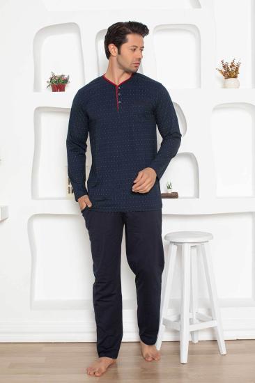 Erkek Pijama Takımı - Lacivert Mini Puan Desen Penye Uzun Kollu 1204UY