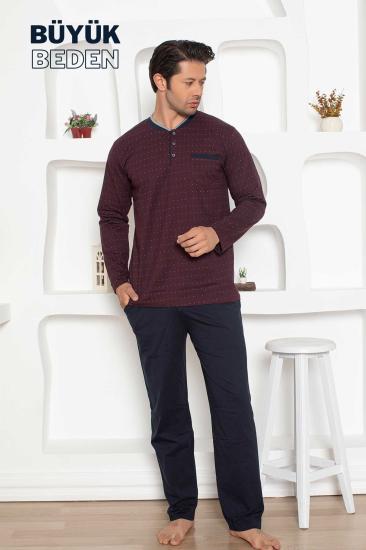 Büyük Beden Erkek Pijama Takımı - Bordo Mini Puan Desen Penye 1204UYB