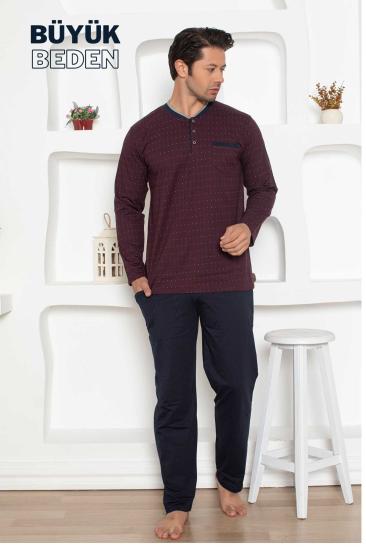 Büyük Beden Erkek Pijama Takımı - Bordo Mini Puan Desen Penye 1204UYB