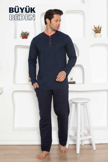 Büyük Beden Erkek Pijama Takımı - Lacivert Mini Puan Desen Penye 1204UYB