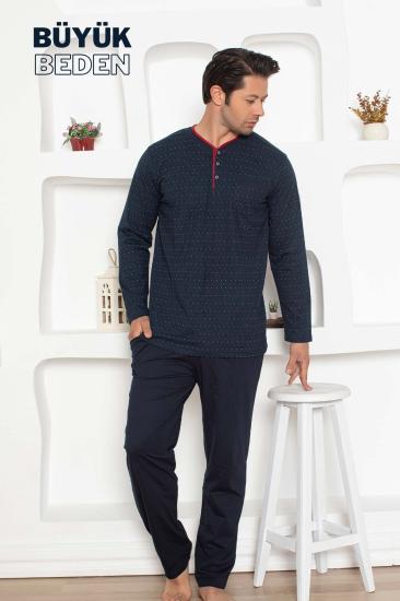 Büyük Beden Erkek Pijama Takımı - Lacivert Mini Puan Desen Penye 1204UYB