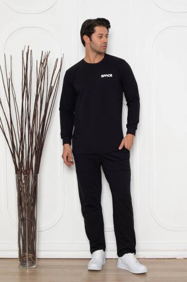Erkek Pijama Takımı - Siyah Space Likralı Penye 1209UKL