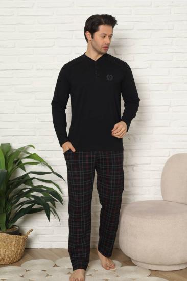 Erkek Pijama Takımı - Siyah Kareli Uzun Kollu Penye 1227UY