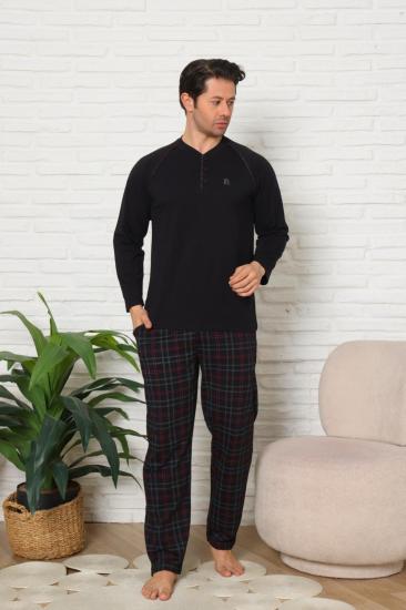 Erkek Pijama Takımı - Siyah Ekoseli Uzun Kollu Penye 1224UY