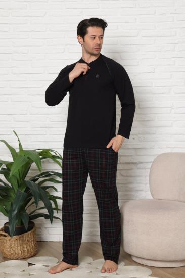Erkek Pijama Takımı - Siyah Ekoseli Uzun Kollu Penye 1224UY