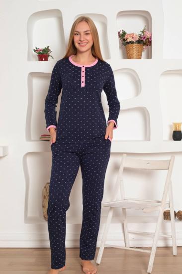 Bayan Pijama Takım - Fiyonk baskılı Uzun Kol Penye 2801UY