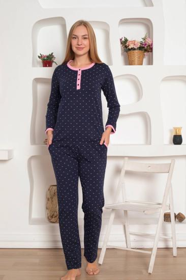 Bayan Pijama Takım - Fiyonk baskılı Uzun Kol Penye 2801UY