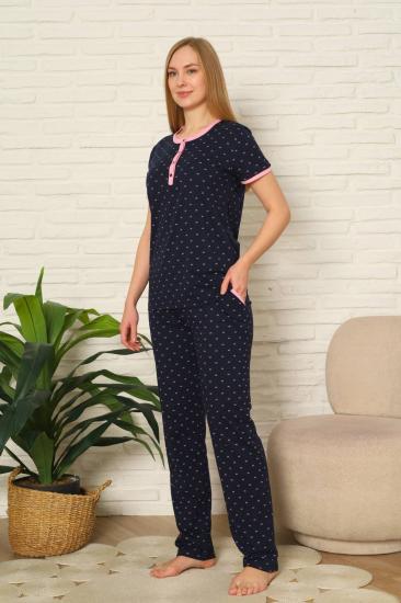 Bayan Pijama Takım - Fiyonk baskılı Kısa Kol Penye 2801KY